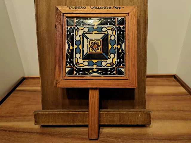 Dal Tile and Rustic Wood Trivet with legs and Handel Mexico