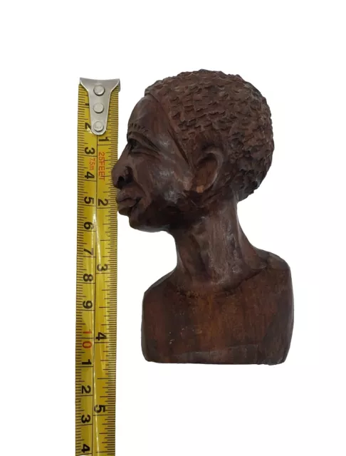 Vintage Hand Carved Wooden African Old Man Sculpture Bust Figure gazing Eyes 4"