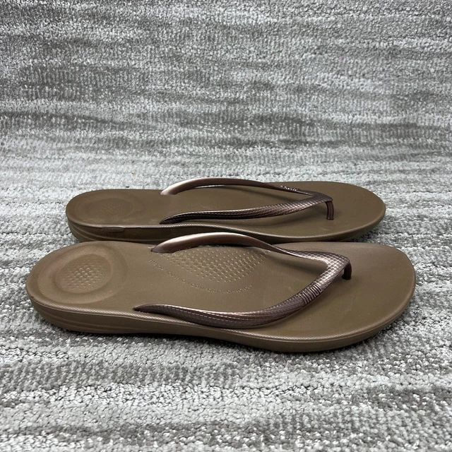 FitFlop Women's iQushion Flip Flop Slide Women’s Size 11 Bronze Metallic Brown