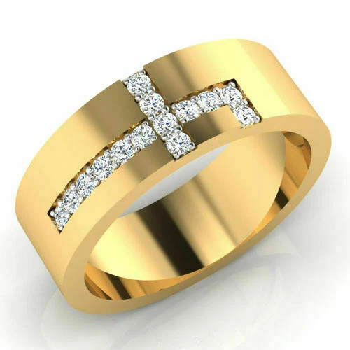 14K or Jaune Homme Bandeau 0.21 CT Certifié Anneaux Mariage Diamant Taille 9 10
