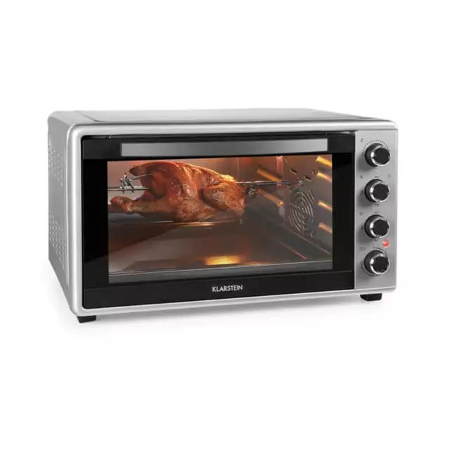 Fornetto Elettrico Mini Forno Spiedo Girarrosto 2000W 60Litri 100-230° Argento