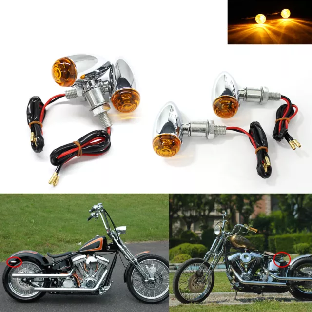 4x Silver Motorcycle Mini Turn Signals Indicator Light For Harley Bobber Chopper