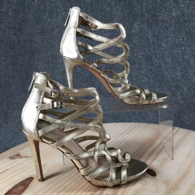 Vince Camuto Heels Womens 7 M Fantin Stiletto Ankle Strappy Gold Leather Zip