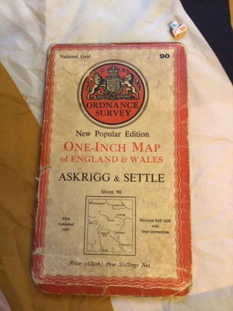 VINTAGE ORDNANCE SURVEY Map , FOLD OUT MAP , Cloth , 1947 , Askrigg Settle Scot