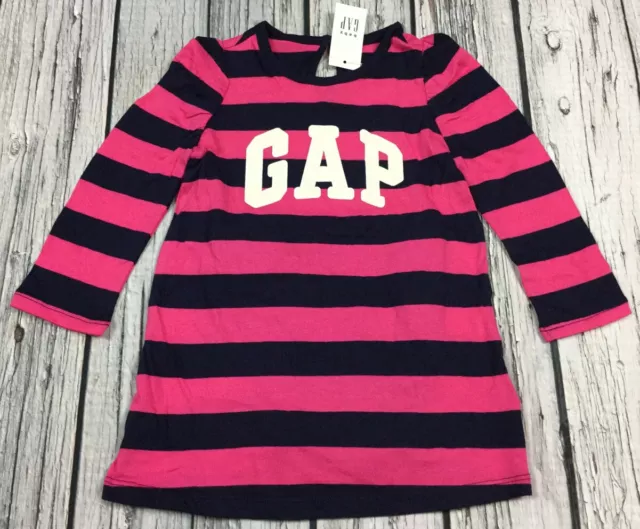 Baby Gap Girls 6-12 Months Pink & Blue Striped Logo Dress With Bloomers. Nwt