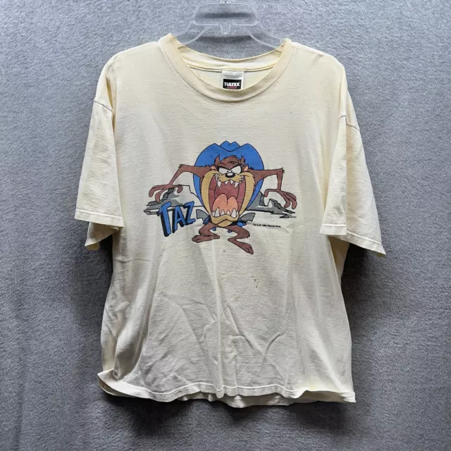 Vintage Taz Shirt Mens Extra Large XL White Creme 90s Looney Tunes Single Stitch