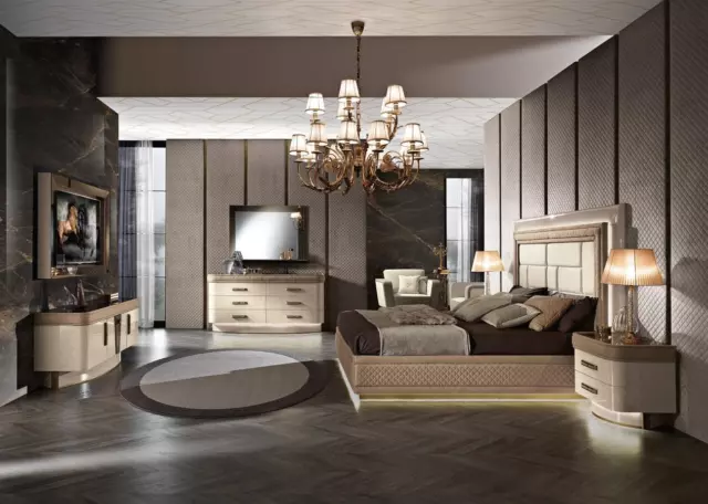 Bett Nachttisch Kommode Schlafzimmer Set Design Luxus Komplett Italien Neu 7 tlg