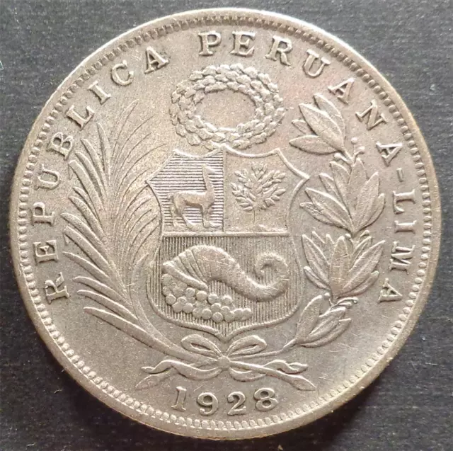 Peru, Silver 1/2 Sol, 1928, toned