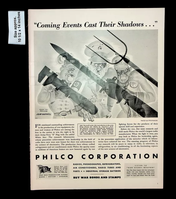 1943 Philco Corp Radios Phonographs Refrigerators War Vintage Print Ad 33194