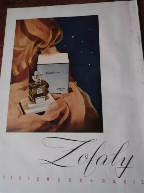 PASSION parfum de ZOFALY à PARIS publicité papier FRANCE ILLUSTRATION 1946 col