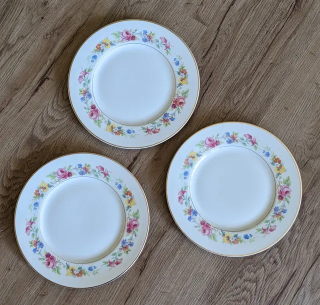 9.75" Syracuse China Cliftondale Old ivory Multicolor Flower Dinner Plates Qty 3