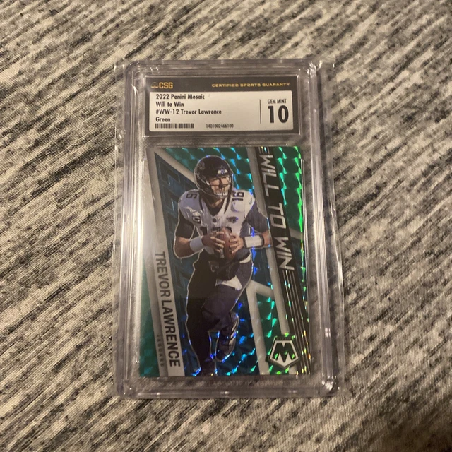 2022 Panini Mosaic Will to Win Green Prizm Trevor Lawrence CSG 10 Gem Mint