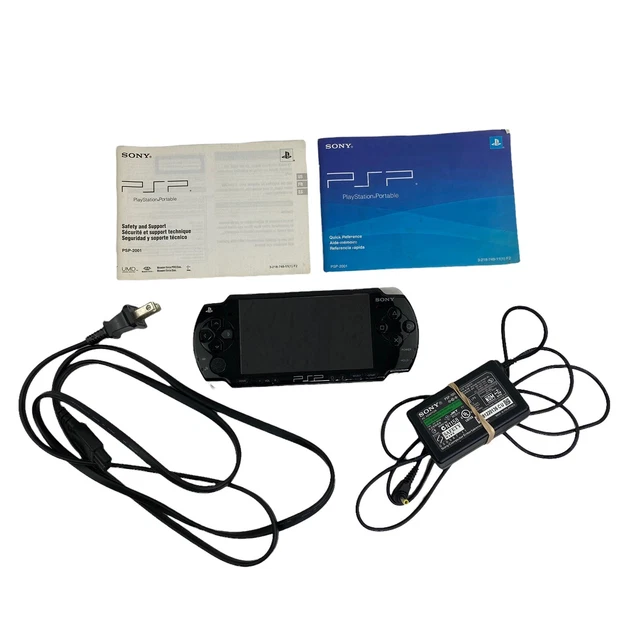 SONY PSP2001 BUNDLE Black Console, Cords, Manuals, 7 Games, No Battery