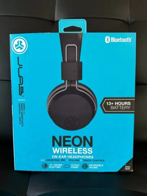 JLAB NEON WIRELESS ON-EAR HEADPHONES Bluetooth. Black NEW
