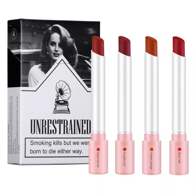 Women Lipstick 4 Colors Lip Gloss Set Little Tube Cigarette Packet Long Lasting