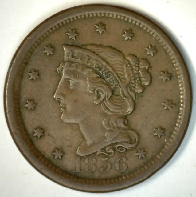 1856 Braided Hair US Large Cent Coin 1c US Circulated Extra Fine Upright 5 Penny