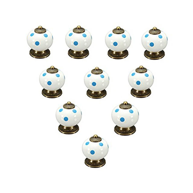10pcs Polka Dotted Round Ceramic Kitchen Cupboard Cabinet Drawer Door Knobs