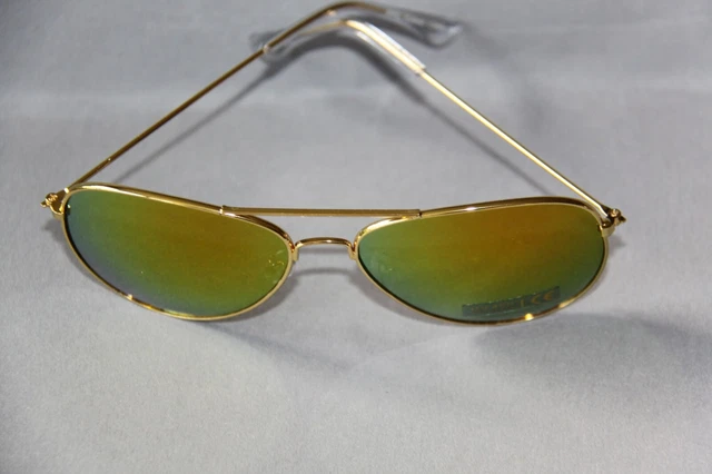 Occhiali Da Sole Vintage Volo Telaio Color Oro Lenti Oro Rosso Riflesso