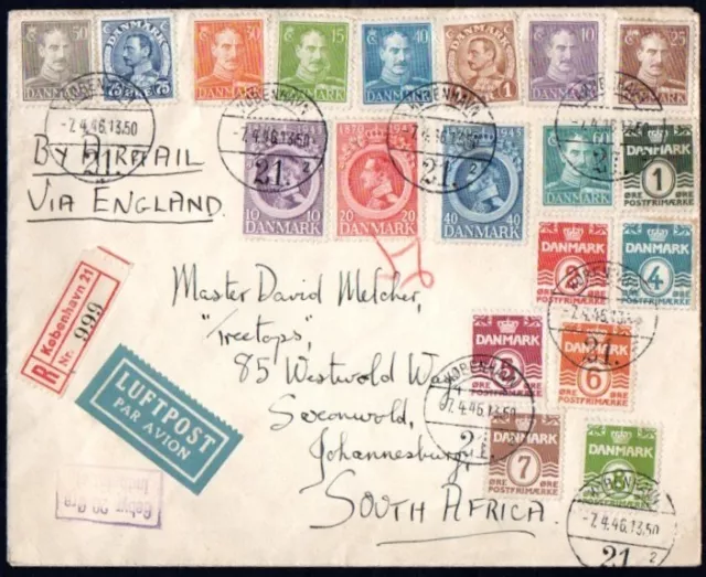 DENMARK 1946 Postal History Cover Copenhagen to johannesburg (Ref 0704)