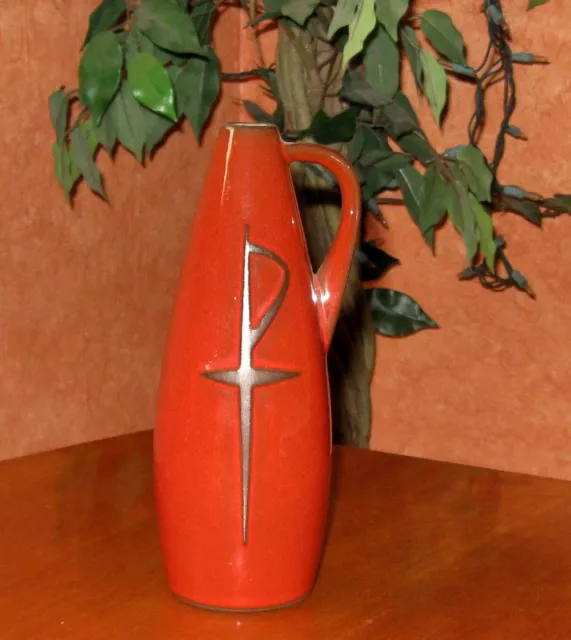 Rare Vintage Art Pottery Slim Vase Red Orange Brown Glaze Deutschland Germany