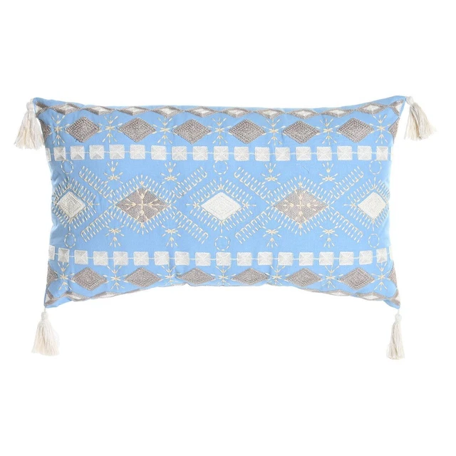 Coussin DKD Home Decor Bleu Polyester Coton Blanc (60 x 15 x 35 cm)