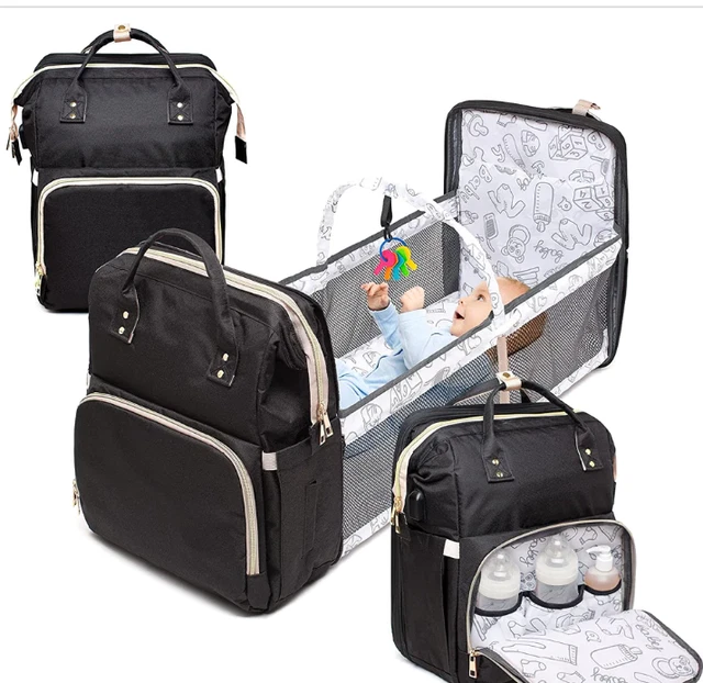 4 in 1 Baby Diaper Bag Backpack with Bassinet Changing Station Black or Coral
