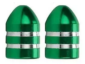 2 x Metallic GREEN Metal Steel Dust Valve Wheel Tyre Caps (DC6) Motorbike P