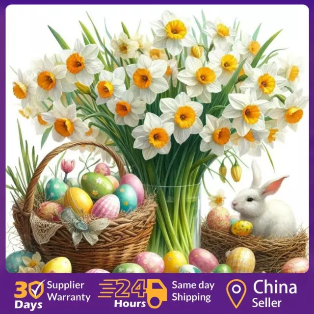 5D DIY Full Round Drill Diamond Painting Easter Egg Bouquet Home Decor 30x30cm ☘