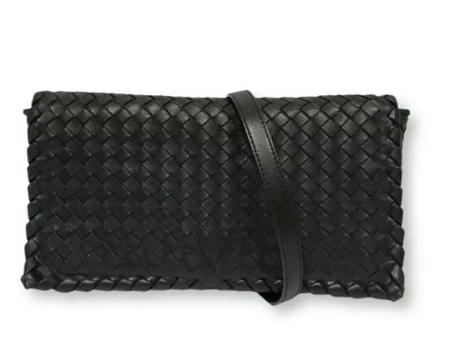 BOTTEGA VENETA Black Leather Olimpia Large Intrecciato Woven Crossbody Bag