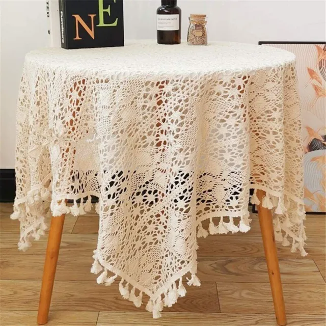 Vintage Handmade Crochet Lace Tablecloth Doily Square Table Topper Wedding Party