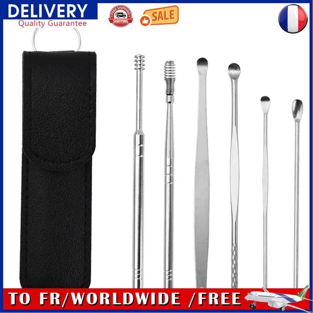 Stainless Steel Ear Cleaner Wax Removal Tool Kit Ear Pick Set (Black)