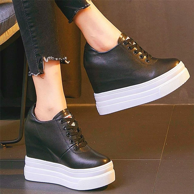 Women Casual Sport Shoes Pu Leather Platform Wedge Ankle Boots High Heel Fashion