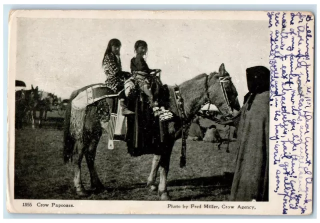 Children Riding Horse Crow Papooses Native American Indian Billings MO Postcard