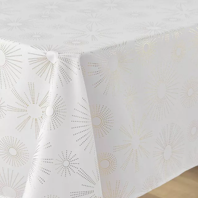 Nappe ronde 180 cm Pampille blanc et or Anti tache et Infroissable - MCTISSUS -