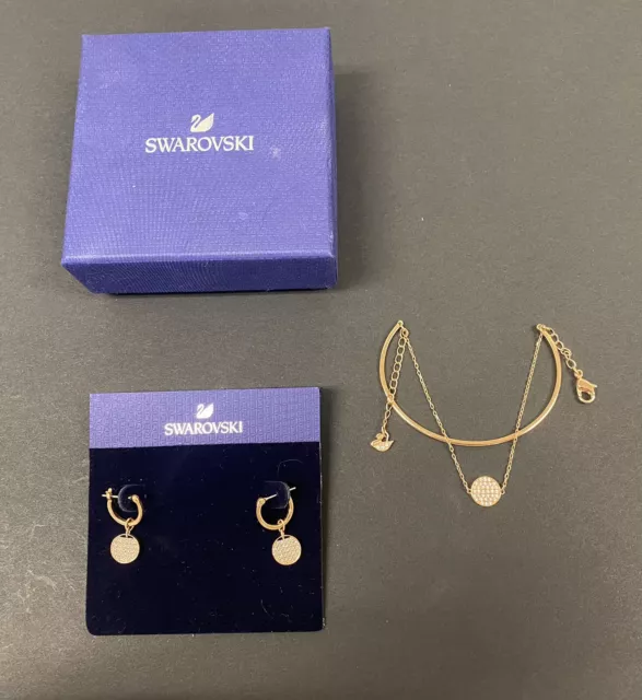 Swarovski Rose Gold Mini Hoops And Bracelet Matching Set NWT