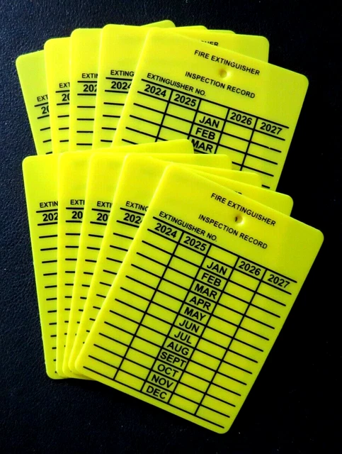 5-Pack Plastic Fire Extinguisher Inspection Tags For 2025–2028 – 4-Year Set