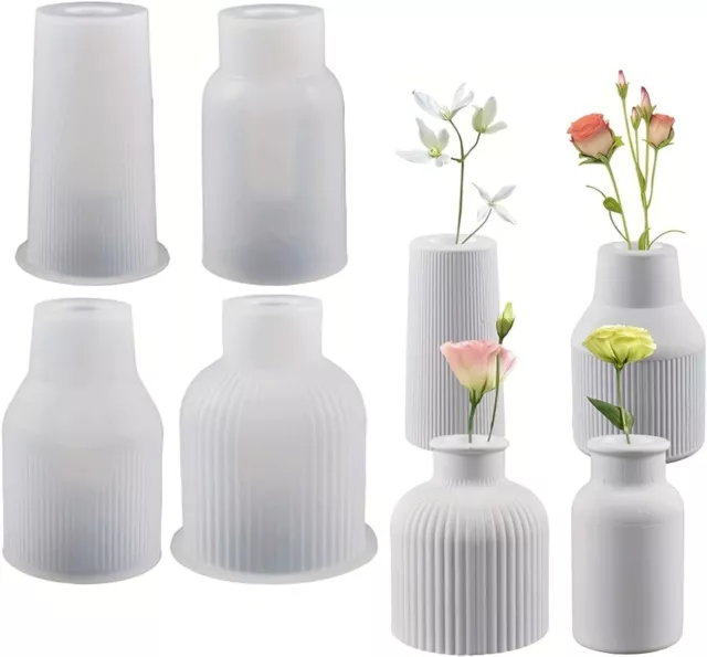 Blumenvase Silikonformen，4 Stück Vase Silikon Gießform，Diy Vase Silikonform