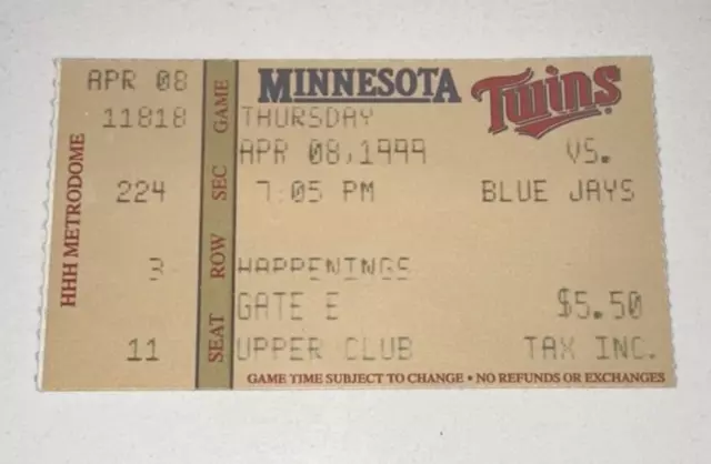 4/8/99 Toronto Blue Jays Minnesota Twins Metrodome Ticket Stub Shawn Green HR