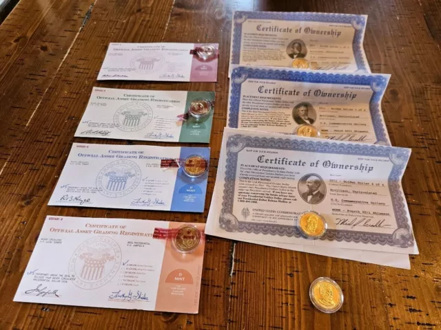 2011 Presidential Golden Dollar's with Certificates- Never Circulated- A Grade
