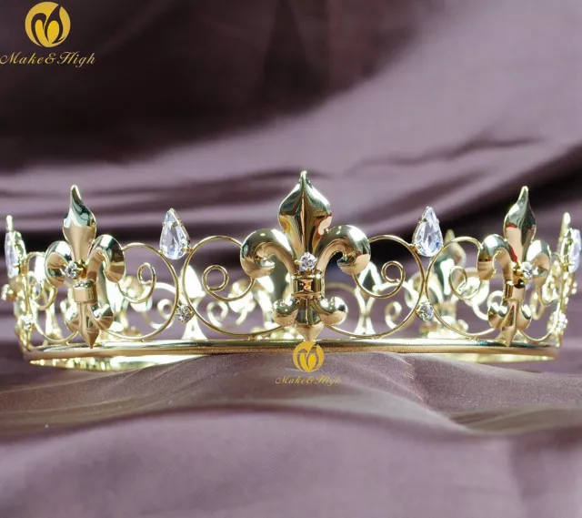 Imperial Medieval Wedding Tiara Gold Full Crown Rhinestone Bridal Party Costumes