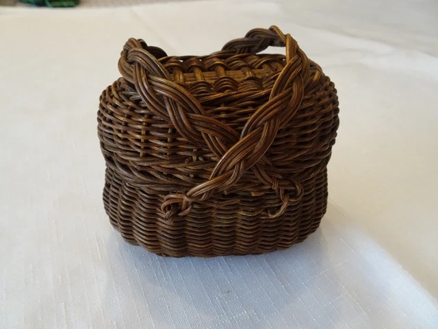 ANCIEN PETIT PANIER De Poupee En Osier Avec Rabat Dinette