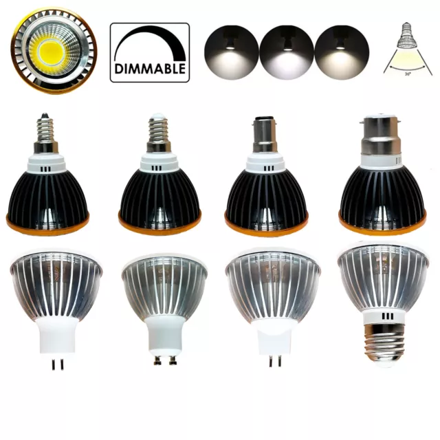 10W Dimmable LED COB Spotlight Bulbs GU10 MR16 E14 220V 12V 24V Bright Lamps FC