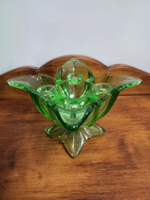 Vintage 1930's ART DECO Green Depression Glass Footed/Frosted Vase