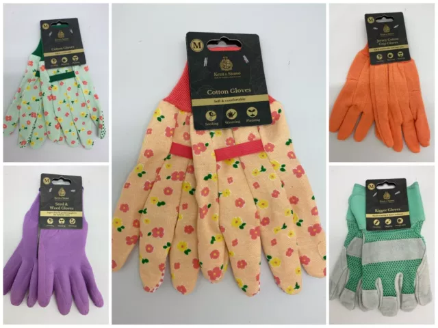 Ladies Gardening Gloves Cotton Grip Rigger Seed Watering Medium Kent & Stowe