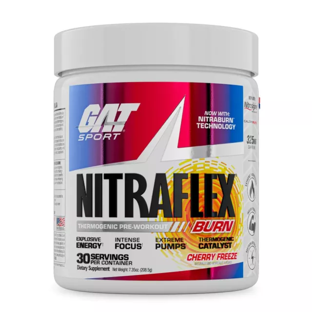 GAT Sport NITRAFLEX Burn, Pre Workout Thermogenic Powder 30 Servings 7.74 Oz