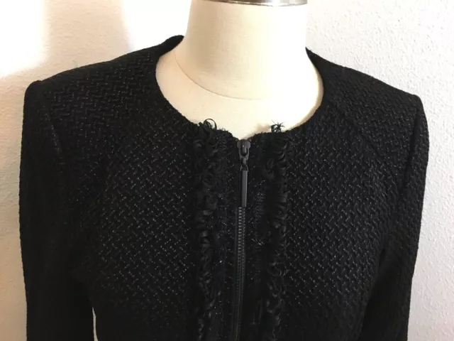 New Nanette Lepore Dreamy Knit Zip Closure Long Sleeve Black Blazer Size 6 $595 3