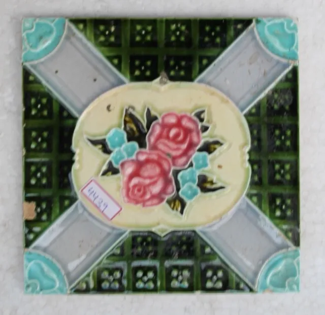 Vintage Tile Art Nouveau Majolica Pink Flower Design Architecture Tile Nh4439