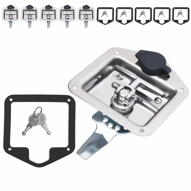 Lot De 2 Serrures à Poignée En T Pliables En Acier Inoxydable Pour Remorque, Camion, Boîte à Outils - Neuf Sous Garantie 1 An