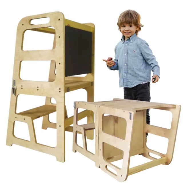 Lernturm klappbar, Learning Tower 2in1, Tisch und Tafel für Kinder, Tritthocker