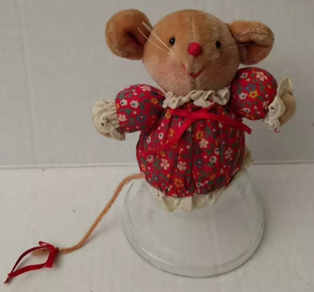 Vtg Avon Mouse Country Calico Red Floral Dress Plush Eyelet Trim Brown Mini Toy